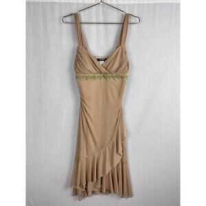 Vintage City Triangles Dress Y2K Babydoll Gold Shimmer Asymmetrical Fairy Glam